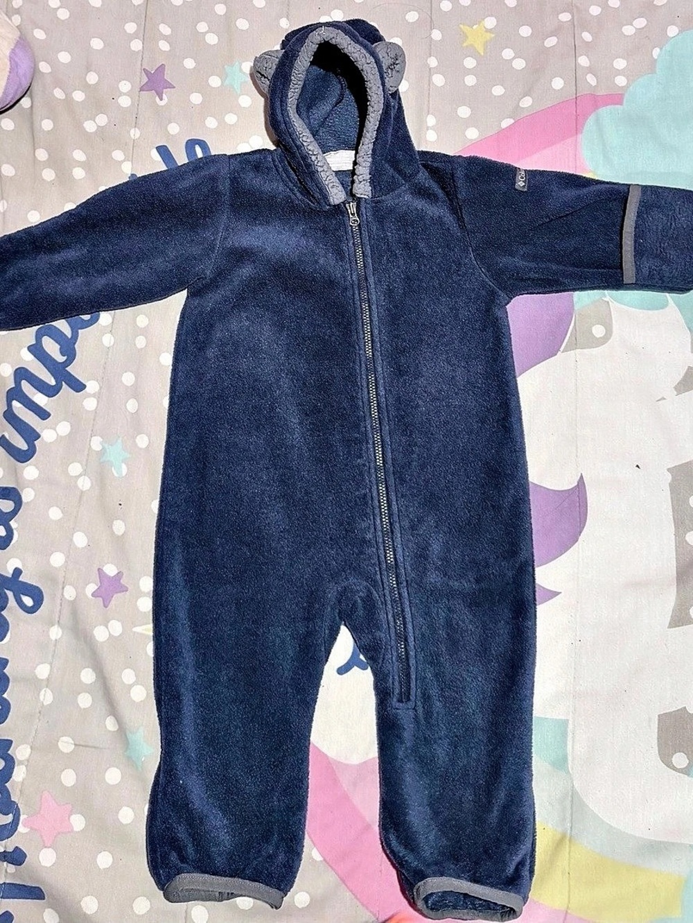 Used- Columbia Infant Tiny Bear II Bunting Blue & Gray Baby 6-12M